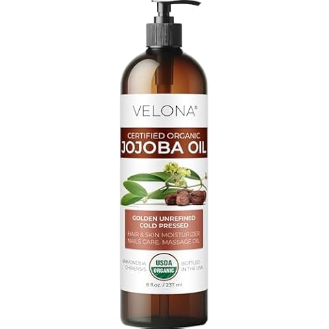 velona Organic Jojoba Oil 8 Fl Oz - 100% Pure, Unrefined Cold Pressed for Face, Hair, Body, Acne Prone Skin Care, Stretch Marks & Cuticles (With Pump) Cover