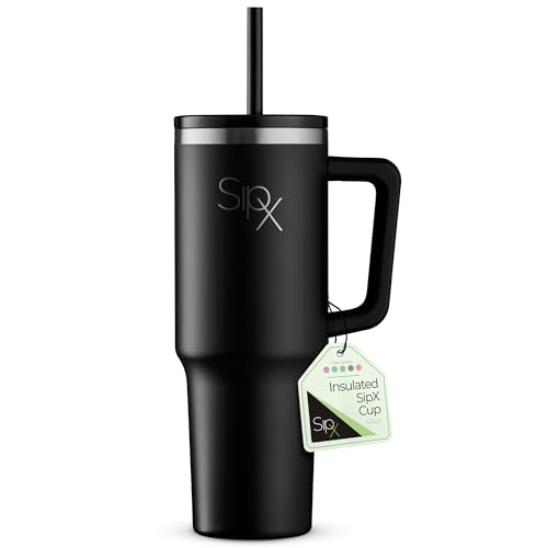 SIPX™ 40 oz Insulated Tumbler with Handle & Straw – Vacuum Insulated Stainless Steel, Leakproof, Cupholder Friendly – Perfect for Iced Coffee, Water & Travel – Black
