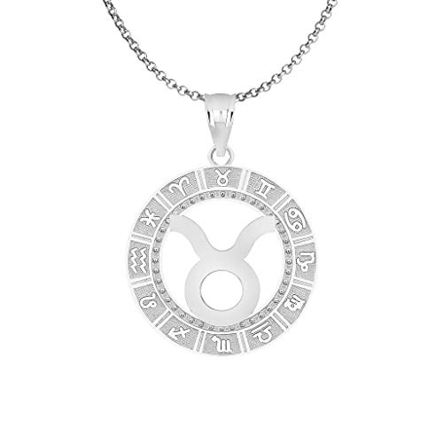 Taurus Sterling Silver Zodiac Sign Constellation Horoscope Symbol Pendant Necklace With 22 Inch Chain