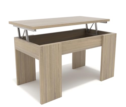 Dormidan- Mesa De Centro Elevable, Comedor O Auxiliar, Mayor Grosor Y Estabilidad Roble