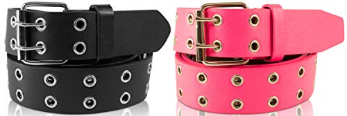 SCAMODA ceinture à clous en lot de 2 avec rivets à double trou, oeillets et boucle à ardillon pour hommes et femmes (Noir/Pink - 110/BW95 - largeur 3,5cm)