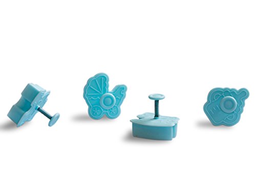 Craftit Edibles Baby Fondant/Cookie Plunger Cutters with Detail, Set of 4: Onsie, Carriage, Bottle, Rocking Horse.