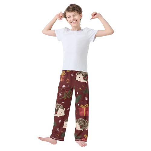 ZZXXB Hedgehog Mistletoe Branch Boys Long Pants Soft Trousers Elastic Waist Kids Lounge Bottoms with Pockets S-XL3