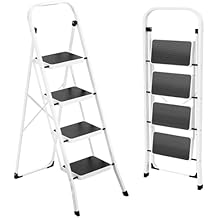HBTower Step Ladder, Folding Step Stool for Adults with Anti-Slip Pedal, 330 lbs Capacity for Kitchen, Home, White