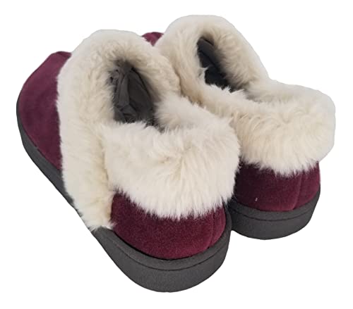 Clarks Womens Suede Leather Ankle Bootie Slipper JMH2034 - Plush Faux Fur Lined - Indoor Outdoor House Slippers For Women (7 M US, Burgundy)2