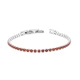 Colours & Beauty Tennis Armband aus Edelstahl mit roten cubic Zirkonia für Damen | Verstellbare Klassische Armreif Damen | silberne Schmuck Mädchen | Armband Herren | Pärchen Armband