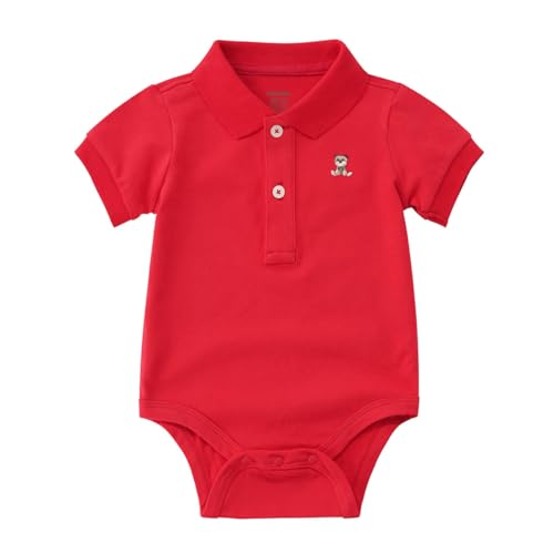 Image of SUYEORLI Baby Boys Girls Polo Bodysuit Cotton Short Sleeve Embroidery Bear Romper Jumpsuit 0-24 Months