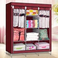 ZOSHOMI Multi Purpose Fabric Portable Foldable Wardrobe, Almirah Collapsible Storage for Baby/Kids/Adult | with Pockets on Both-Side-Made in India (Red, 170x140x45 cm)