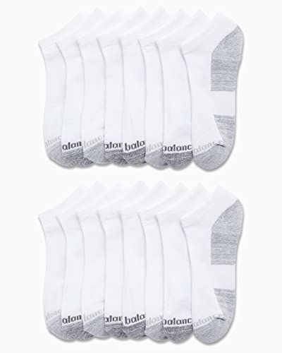 New Balance Boys’ Socks – Athletic Low Cut Ankle Socks (16 Pack), Size Medium/Shoe Size: 8.5-2, White/Grey #TOP1
