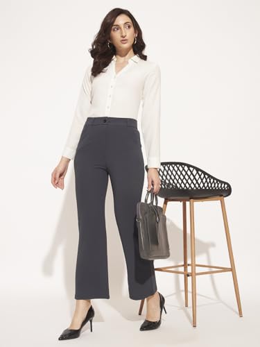 Image of Vogaan Women High Rise High Waist Trousers Flared Korean Style Formal Pants| Elegant Workwear for Office, College & Events