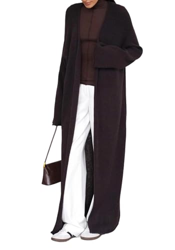 Womens Fall Long Cardigan Long Sleeve Knit Open Front Lightweight Sweaters Casual Maxi Loose Thin Coat