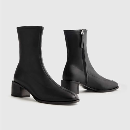 Ankle Boots for Women Classic Block Heel Ankle Booties Square Closed Toe Chunky Dress Shoes With Side Zipper2