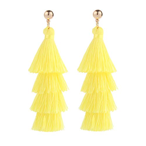 BaubleStar Fashion Gold Tassel Dangle Earrings Layered Long Bonita Tiered Chartreuse Thread Tassel Drop Statement Jewelry for Women Girls B054LY