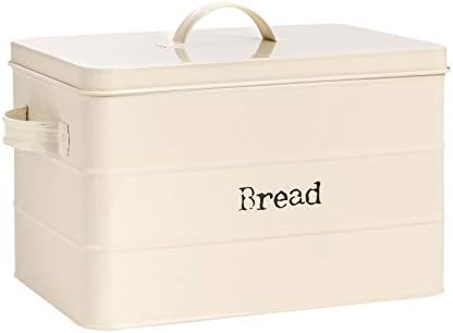 Harbour Housewares Industrial Bread Bin - Vintage Style Steel Kitchen Storage Caddy with Lid - Cream