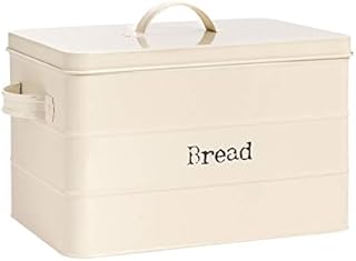 Harbour Housewares Industrial Bread Bin - Vintage Style Steel Kitchen Storage Caddy with Lid - Cream