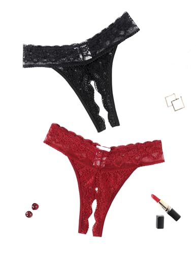 Image of Avidlove Sexy Panties for Women Lace Cheeky Underwear Low Rise T Back Hipster Thong 1-3 Pack