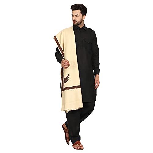 Image of SWI WITH LABEL Men's Kashmiri Embroidered Wool Shawl