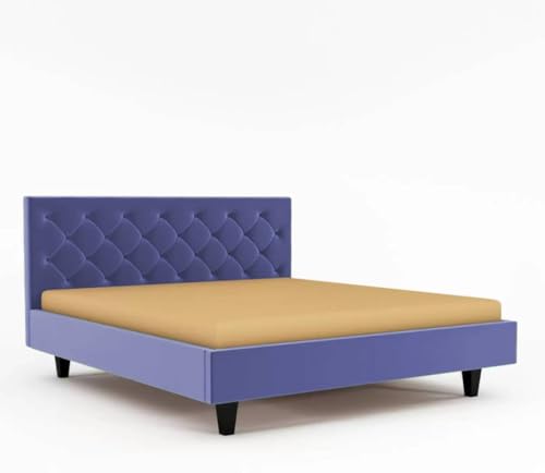 Image of Wooden Modern Upholstered Queen Size Bed for Bedroom | Wooden Double Bed Without Storage | Platform Cot Upholstered Bed with Upholstery Fabric | 6.5 x 6 Ft | Purple