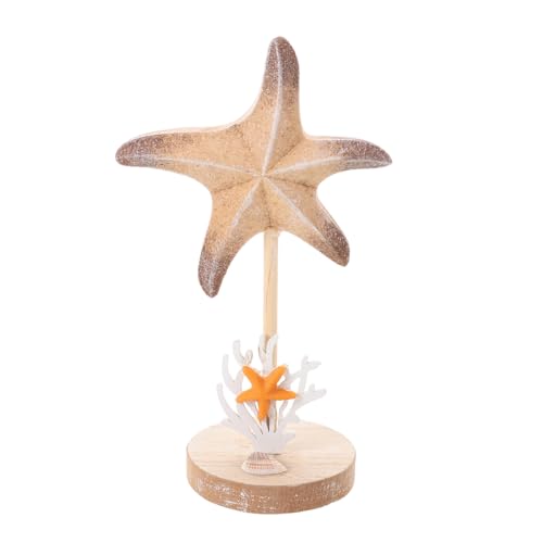 OUNONA Statuette Étoile de Mer en Bois Beige, Décor Rustique Méditerranéen