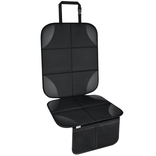 Cnkeeo Baby Car Seat Protectors, 2 Pack Seat Protectors with Leather and Fabric Padding, Non-Slip Backing with Mesh Pockets, Waterproof seat Protectors for Vehicles Baby Pets (1-Pack Black)