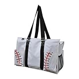 NGIL Utility Water Resistant Tote Bag, Top Zipper Closure, Perfect Gifts for Working Women, Nurses, Gym bag (Baseball-white)
