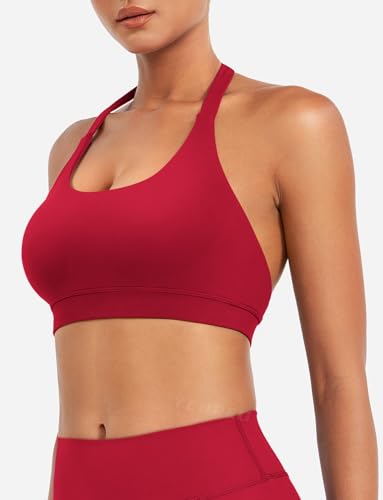 Image of YEOREO CoreFlex Women Halter Sports Bra Workout Seamless Padded Basic Bra Open Back Yoga Gym Crop Top