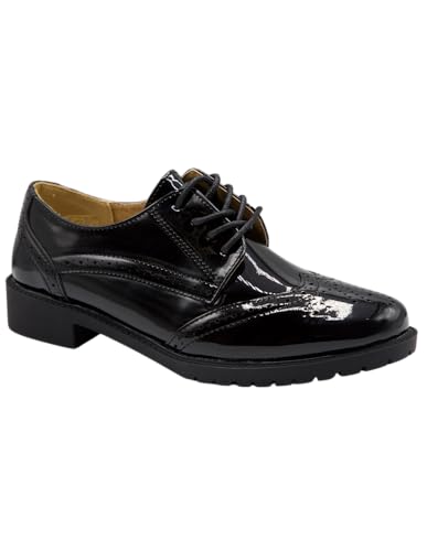 Derbies femme noires vernies semelle interieure cuir baskets elegantes talon carre a motifs - Noir - Taille 36 EU