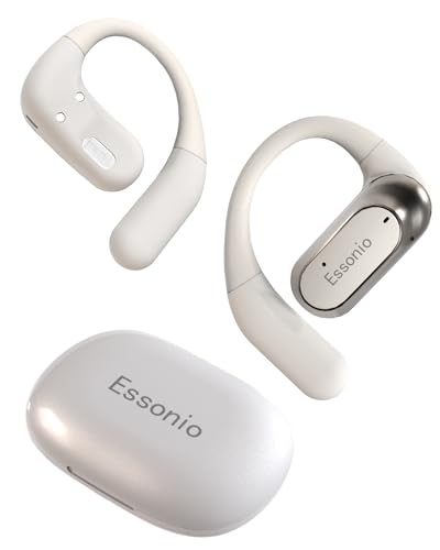 Essonio Open Ear Headphones, Bluetooth 5.4 Wireless Headphones with Earhooks, 60H Playtime Comfortable Open Ear Earbuds, 4-Mic AI Noise Cancelling Sport Headphones, Strong Bass, IP45 Glasses Friendly