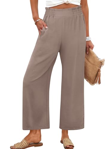 ANRABESS Womens Wide Leg Pants Cropped Work Palazzo Trousers,Light Camel,XL