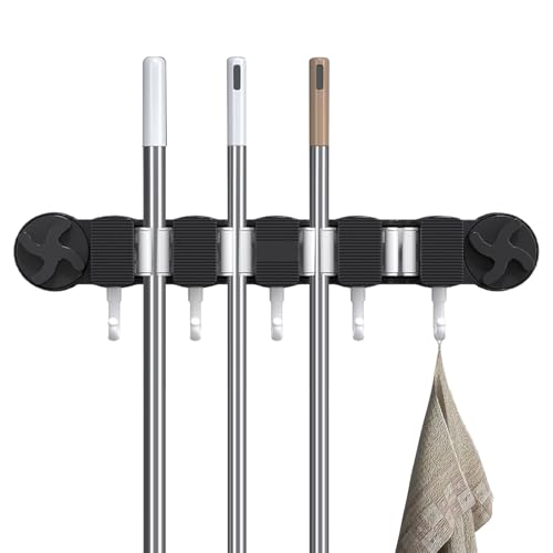 Broom Mop Soporter Murned Made - 5 Ganchos Almacenamiento De Escobas De Servicio Pesado | Soluciones De Almacenamiento De Habitaciones De Servicios Públicos Para Guantes De Pincel Cocinas De Trapo Gar