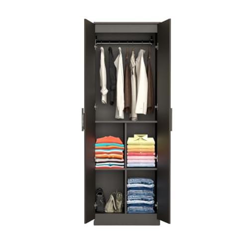 Image of Duo S Engineered Wood 2 Door Wardrobe for Bedroom | Compact Clothes Storage Cabinet with Multiple Shelves | Space Saving Cupboard | 1 Year Warranty - Wenge