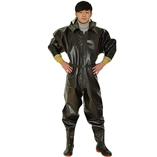 Oukerde Wathose zum Angeln,Ganzkörper-Wathose zum Angeln,Jagd,PVC 100% wasserdicht,Wathose mit Reißverschluss und Hut,Wathose für Outdoor-Arbeiten mit Stiefeln Cover