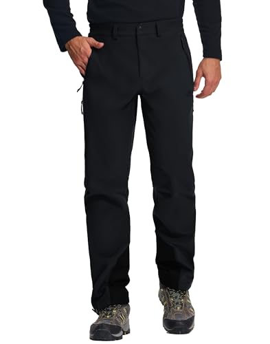 Pioneer Camp Herren Skihose Softshellhose Wasserdicht Gefüttert Winterhose Winddicht mit 35cm Beinreißverschluss & Verstellbarem Beinabschluss(Black;XL)
