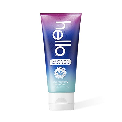 Hello Kids Dragon Dazzle Blue Raspberry Fluoride Toothpaste, Vegan & SLS Free, 4.2 Oz, 4 Count