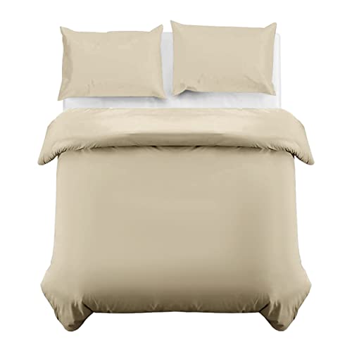 MOONLIGHT20015 Super King Duvet Cover Set Beige Solid Soft Super King Bedding Duvet Cover with 2 Matching Pillowcases - Image 2