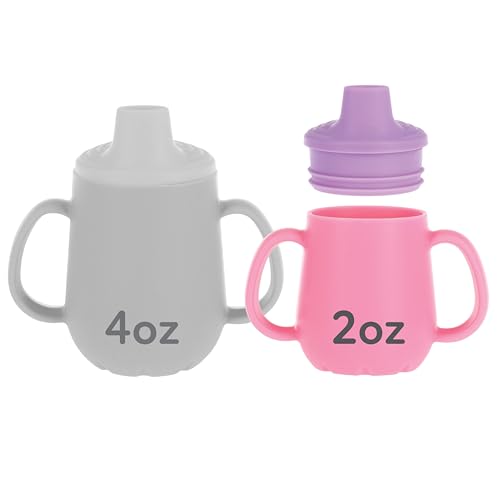 Image of Nuby First Training Cup - Silicone Cup with Free-Flow Spout and Easy-Grip Design - 2 oz - 6+ Months - Purple and Pink
