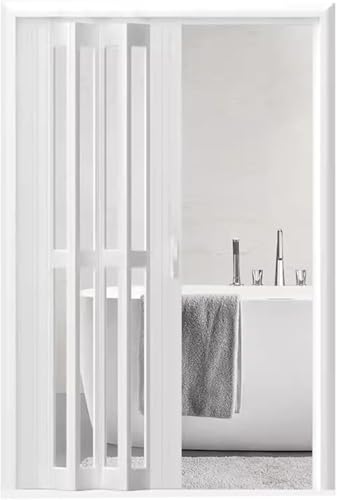 Puerta Plegable corrediza Transparente esmerilada para Habitaciones, baños y dormitorios. Reja magnética de separación. Ancho: 60, 75, 80, 90, 105, 120 y 150 cm (Blanco, 116 x 203 cm).