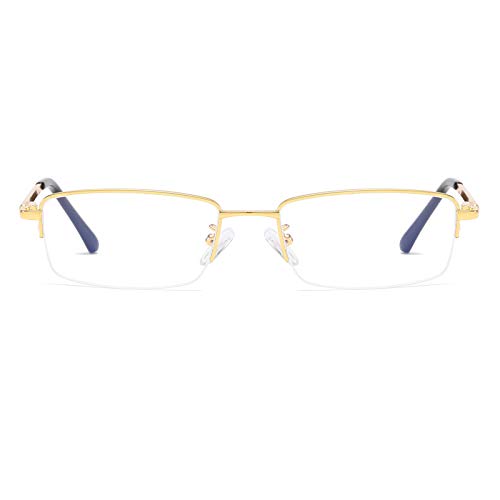 Image of Rectangle Men's Semi Rimless Metal Blue Light Blocking Glasses | Non prescription Anti Bluelight Business Half Rimless Clear Lens Wire Frame Glasses,Computer,Touch Screen,Fashion