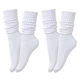 STNFAMILI White Slouch Scrunch Socks for Women, Long High Tube Socks Women (2 Pairs - White)