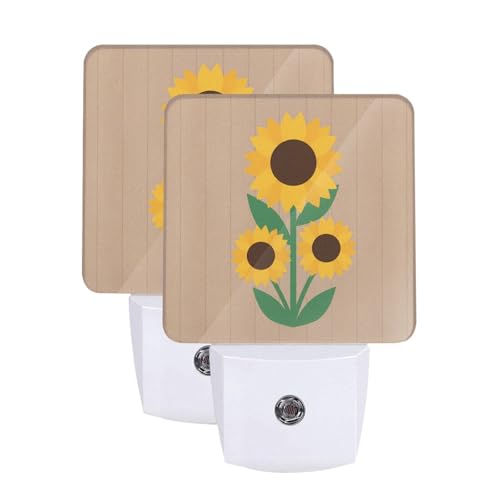 Image of Futterya Plug-in LED Night Light, Sunflowers Wooden Background Set of 2 Dusk-to-Dawn Auto Sensor Decor Lamp