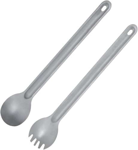 LSYJING Titanium Long Handle Spoon Fork Combination, Portable Camping Tableware Suitable for Backpacking, Hiking and Outdoor Home