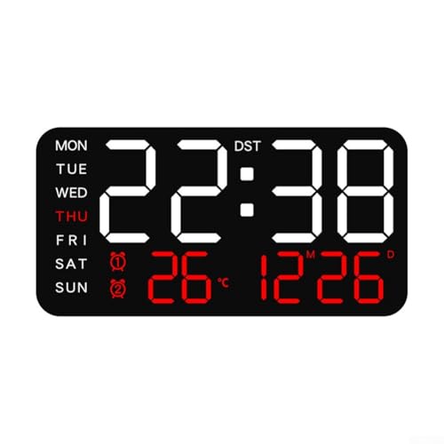 babominimer Reloj despertador electrónico con pantalla, ajuste de brillo de 5 niveles, diseño doble para colgar y colocar de pie para dormitorio o escritorio (negro + rojo)