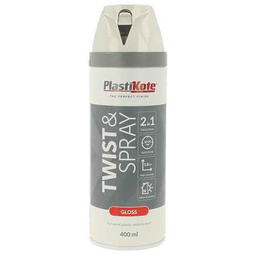 Image of Plasti-Kote Twist & Spray Gloss White Paint 400ml – High-Gloss Finish, Quick-Dry, Durable Spray for Indoor & Outdoor Surfaces – Ideal for DIY, Furniture & Home Décor Projects