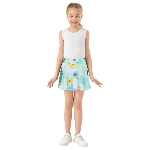 Elegant Blue Green Peacock Ornate Athletic Shorts Girls Skorts Toddlers Tennis Skirts Uniform Butterfly Skirt 3t3