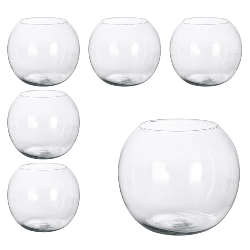 Pack 6 Florero Bola de Cristal. Varios Tamaños a Elegir. Pecera Pequeña, Centro de Mesa para Restaurantes, Bares, Eventos. Bola Jarrón Transparente, para Ramos de Flores, Piedras, Velas (10 cm)