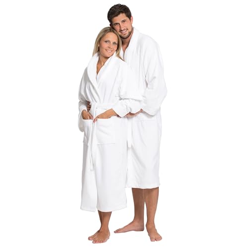 ZOLLNER Albornoz: mullido y absorbente, unisex, talla L, blanco, exterior de poliéster e interior de mezcla de algodón, lavable a 95 °C, calidad de hotel, certificado Oeko Tex®