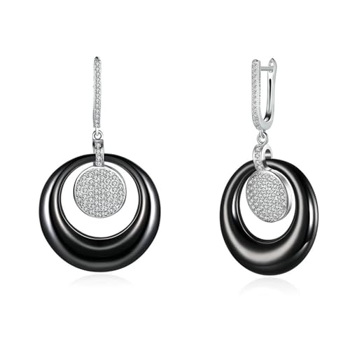 Boucles D'Oreilles Pendantes, Boucle D Oreille Pendantes Noir Femme Argent Sterling S925 avec Céramique Zircone Cubique pour Fête Des Pères
