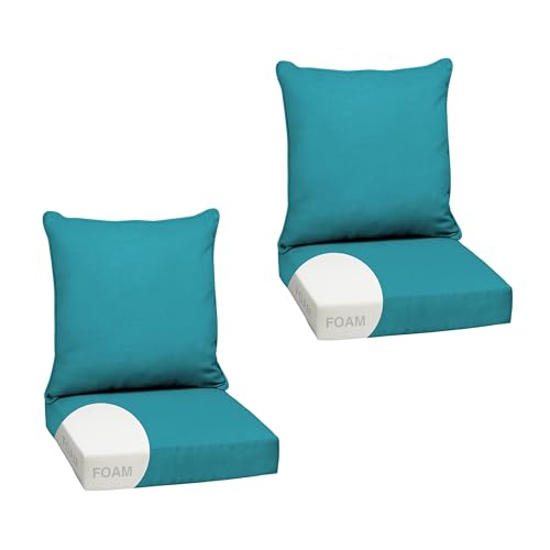 Image of Arden Outdoor Foam Deep Seat Cushion Set, 2-Pack, 24x24, Premium High-Density Foam, Never Flattens, Weather-Proof for Patio Chair Sofa Couch, Lake Blue Leala