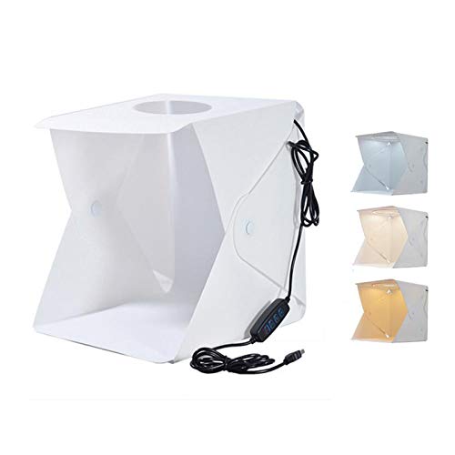 Studio fotografico tenda 40x40x43 cm Portatile Tenda Studio Luminosa per Fotografia Pieghevole 120 Luce LED Scatola Mini Photo Studio Kit Con Sfondo a 4 Colori,White