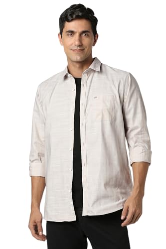 Image of Peter England Men's Cotton Slim Fit Distant Striped Casual Shirt | Full Sleeves, Office Wear